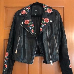 F21 floral leather biker jacket